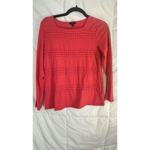 Talbots Petites Coral Red Long Sleeve Textured Knit Top M‎ Petite